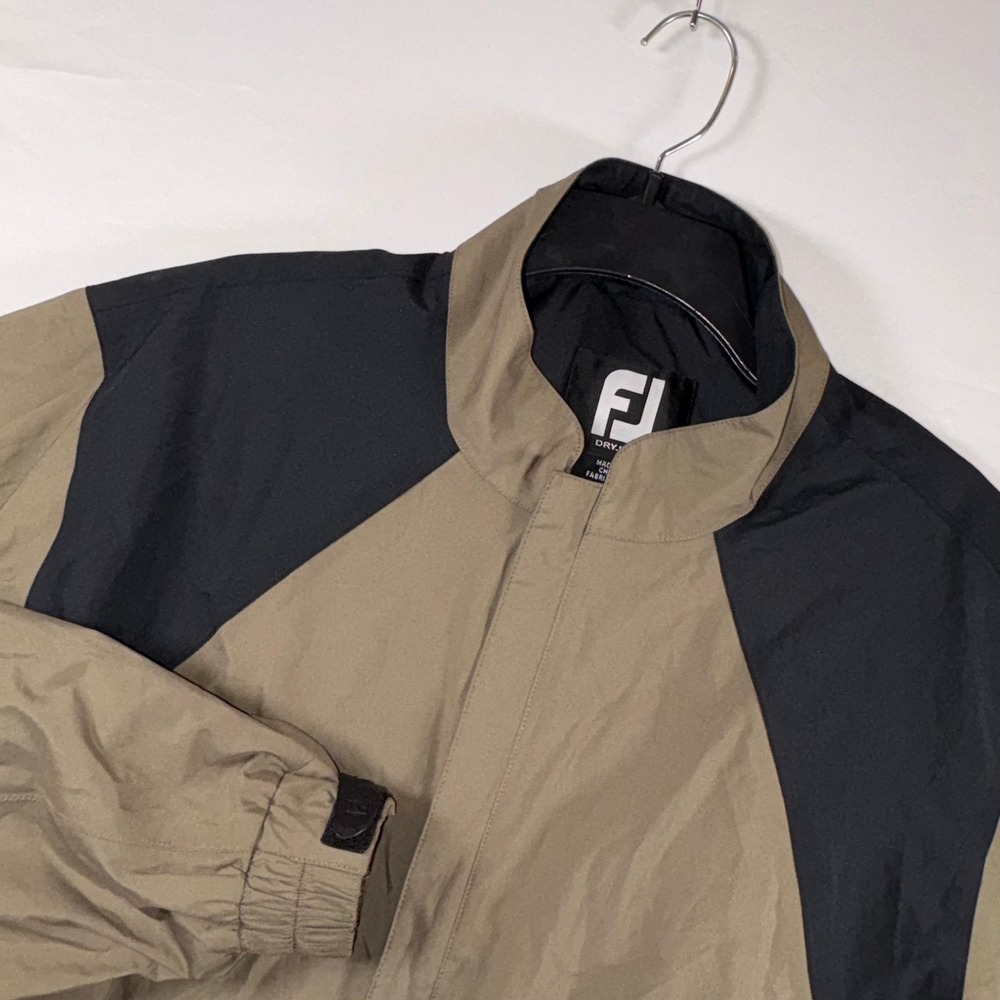FootJoy DryJoys Golf Rain Jacket Mens Large Tan Black Full Zip Windbreaker L